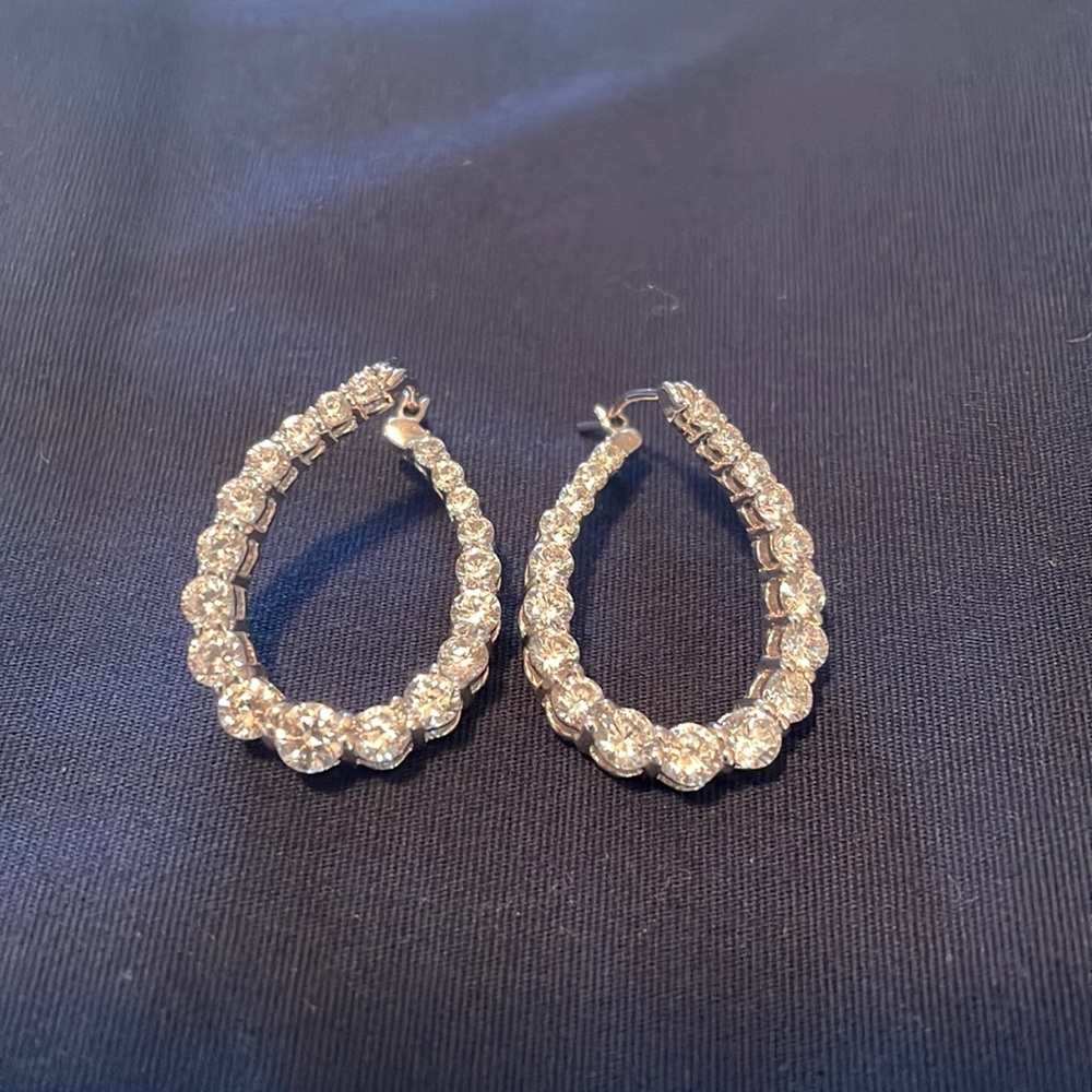 White Cubic Zirconia Sterling Silver Hoop Earrings